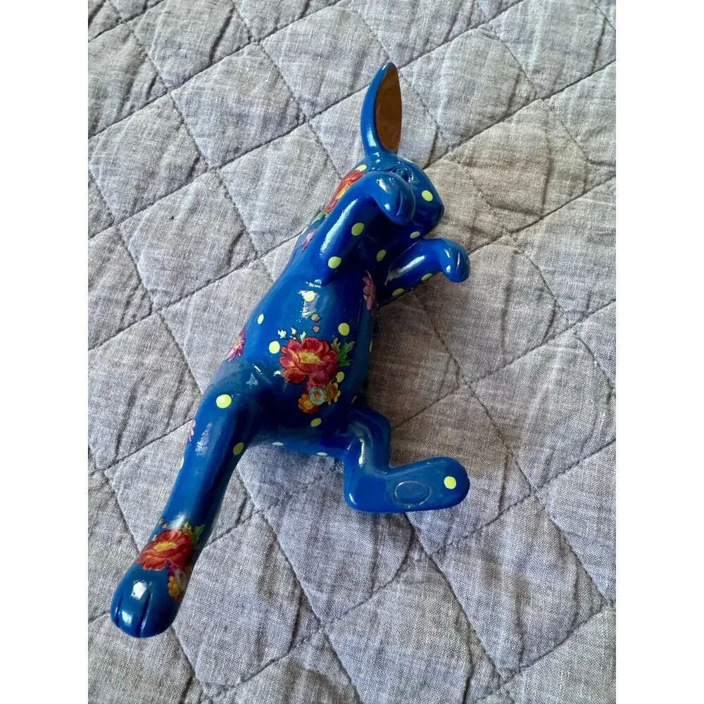 MacKenzie-Childs Lapis Flower Funny Bunny Pot Climber Blue